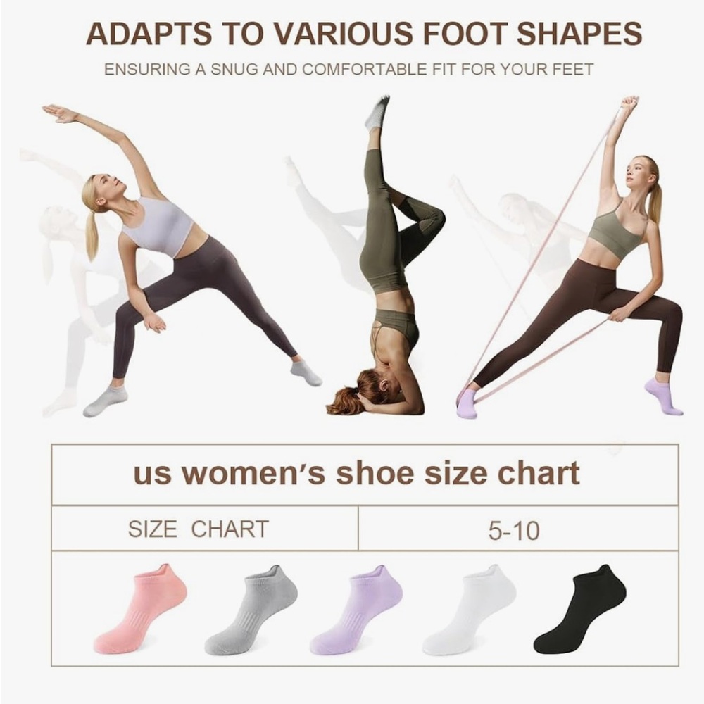 Non-Slip Ankle Socks - 6-Pack (White, Black, Pink, Gray, Lavender) - Picture 5 of 9